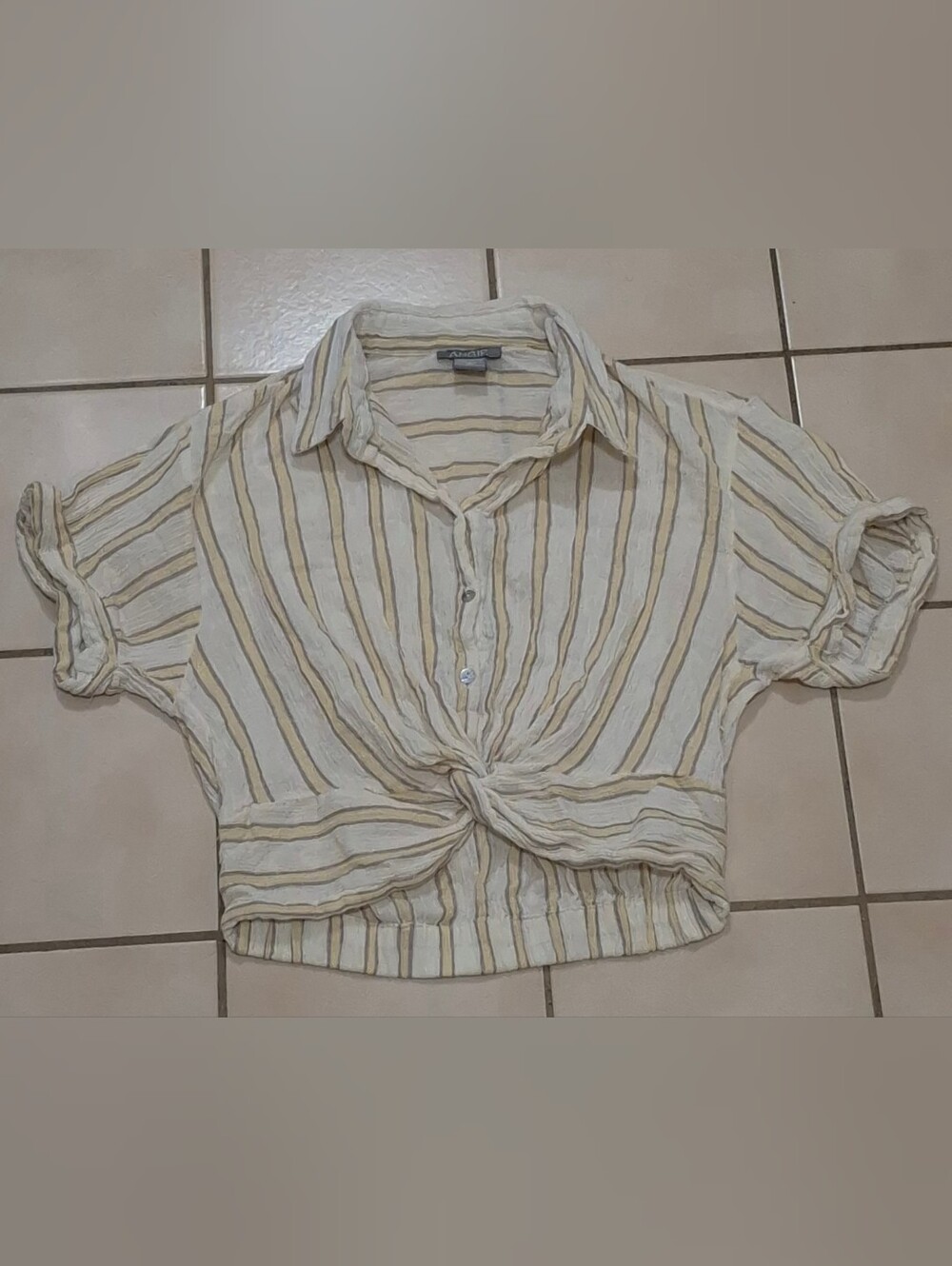 Angie Striped Twist Front Cropped Button Up Shirt Size S